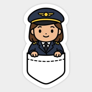 Cute Kawaii Female Airline Pilot Pocket Cartoon Aviation Sticker